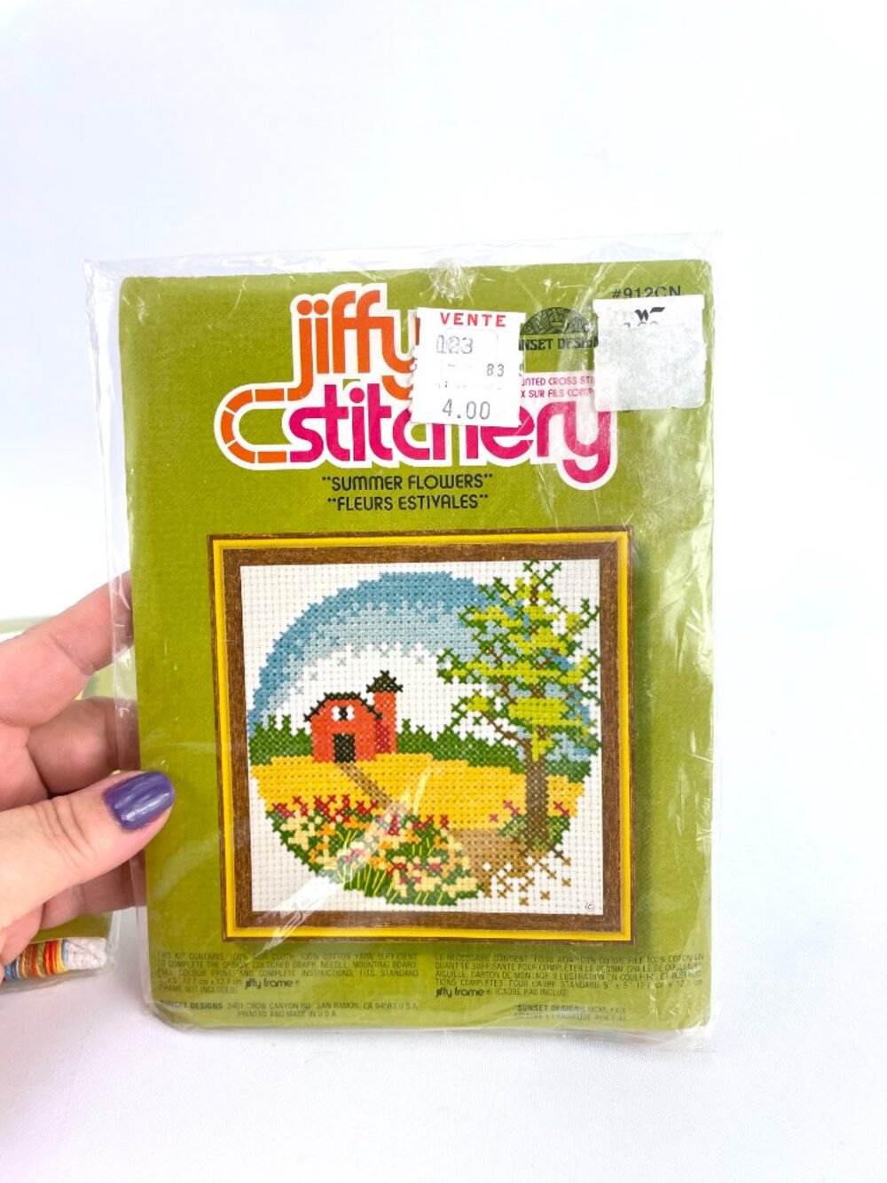 Vintage 80s Cross Stitch kit, "Summer Flwers" #912CN by Jiffy Stitchery, new